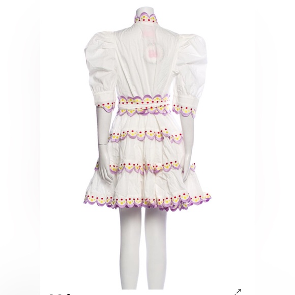 Celia B Celeste Dress White Scalloped Embroidered Tiered Puff Sleeve NWT - Picture 4 of 8